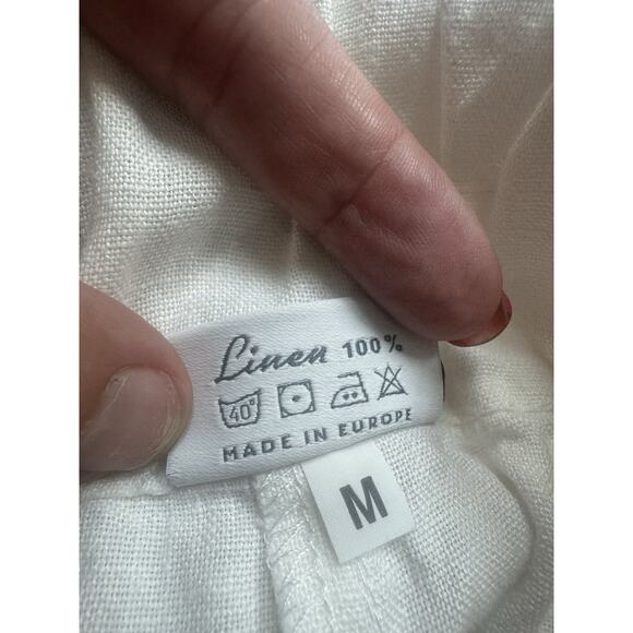 Sand Snow White Linen Blend Elastic Waist Resort Bermuda Shorts Unfinished Hem - Picture 6 of 6